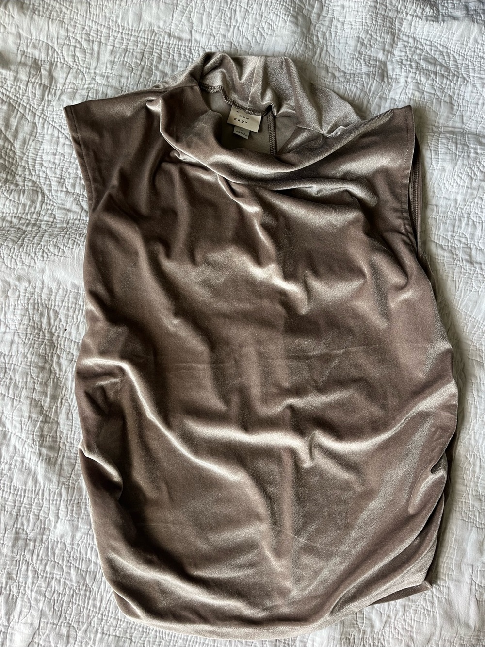 a new day ruched top in mauve/brown taupe